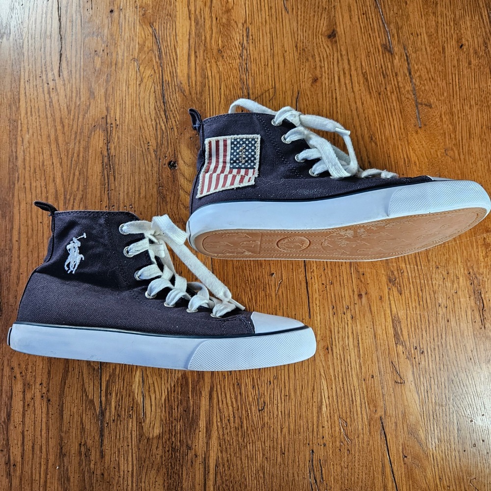 Polo Ralph Lauren Kids High Top Sneakers American Flag Canvas Shoes Size 4 - Picture 3 of 11